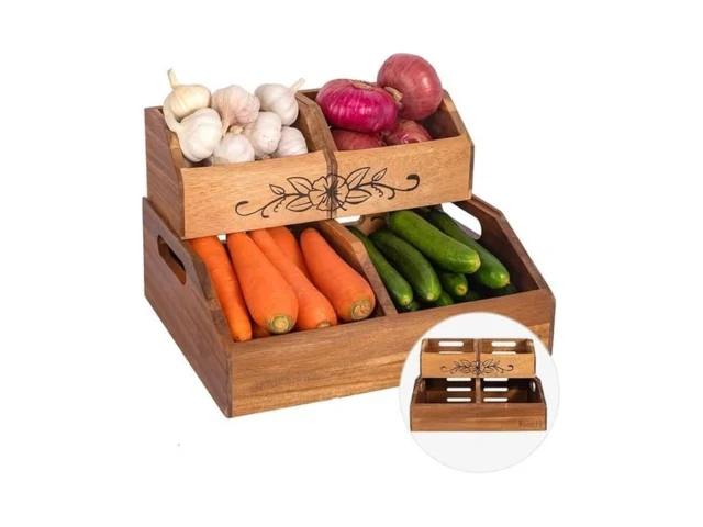 Acacia Wood Pantry Storage Bins For Kitchen Onion… Coupon