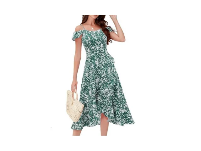 Aupuls Womes Floral Cold Shoulder Dress Ruffle Boho…