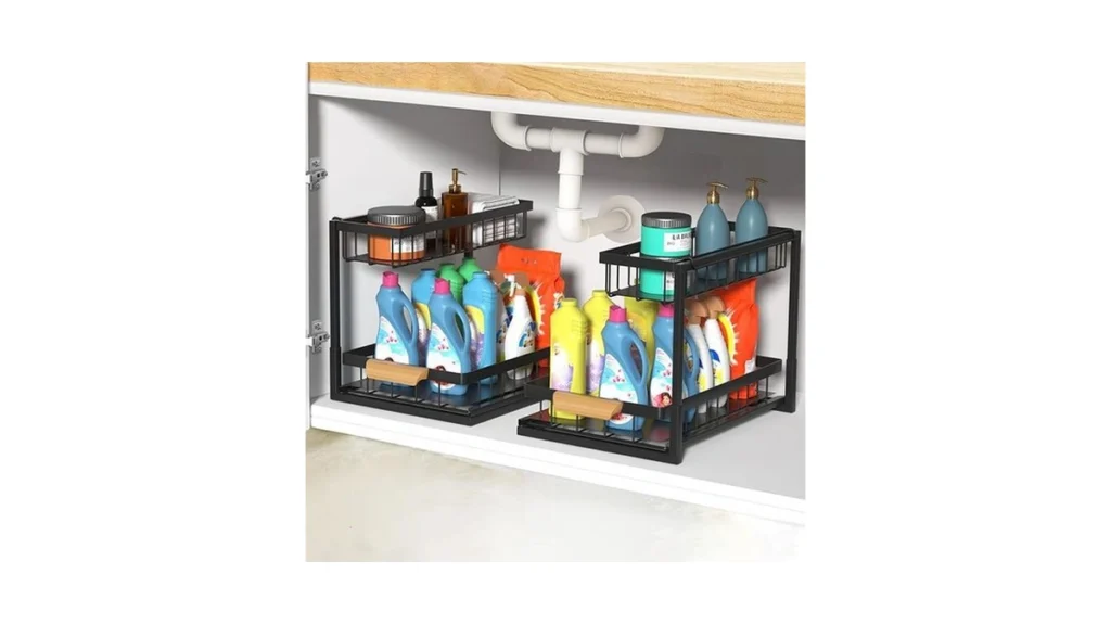 Amazon coupon: 2 Pack Under Sink Organizer Metal Pull O