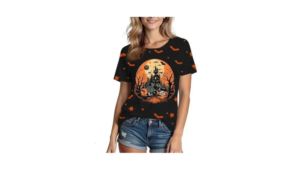 Amazon code: Halloween Shirts For Women Castle Pumpki