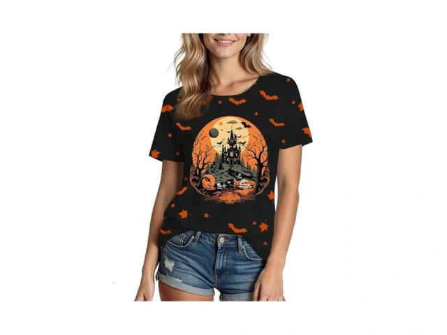 Halloween Shirts For Women Castle Pumpkin Pattern… Code