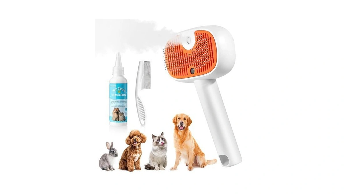 Amazon coupon: Pet Steam Brush For Dog Cat 3-in-1 Self-