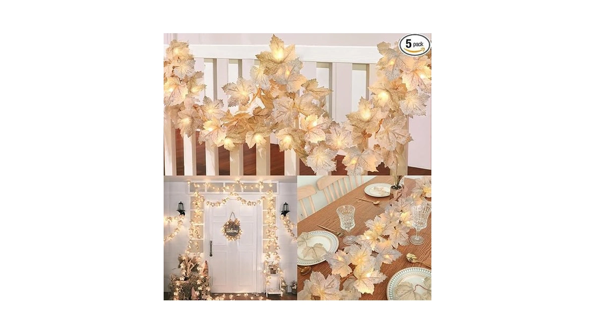 Amazon code: 5 Pack Fall Garland With Lights Maple Le