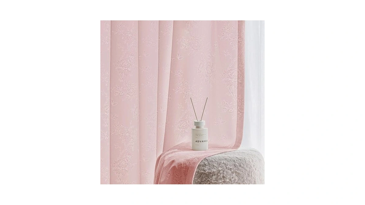 Amazon coupon: Beauoop Pink Floral Jacquard Sheer Curta