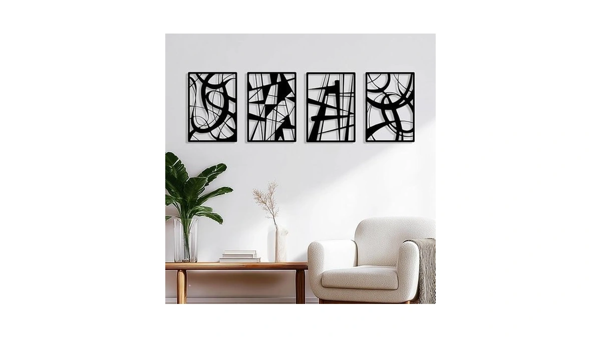 Amazon code: Tentenri Black Metal Abstract Wall Art 4