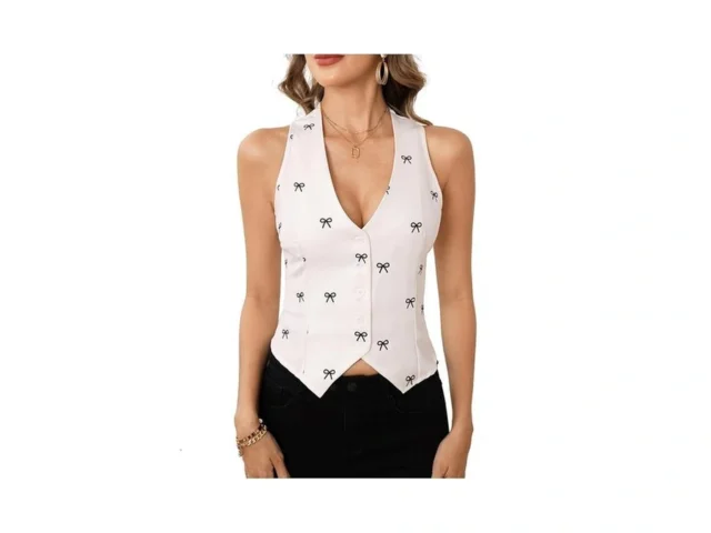 Makemechic Women S Bow Vest Top V Neck Button Down… Code