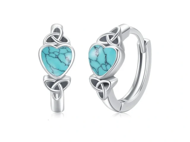 Tughra Celtic Knot Huggie Earrings Turquoise Heart… Coupon