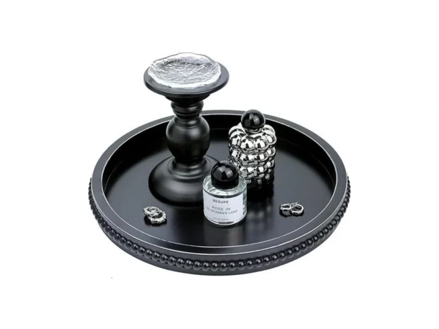 Lnofemin Round Black Wood Serving Tray With Beads… Code