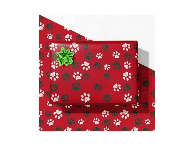 Giolainy Dog Paw Red Christmas Wrapping Paper For… Coupon