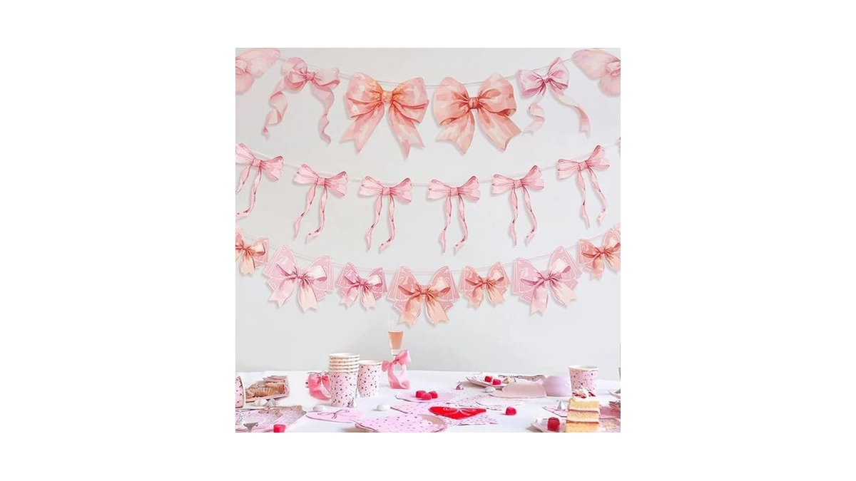 Amazon code: 3pcs Pink Bow Garland Banner Pink Bow Pa