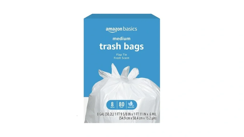 Amazon coupon: Amazon Basics 8 Gallon Flap Tie Trash Ba