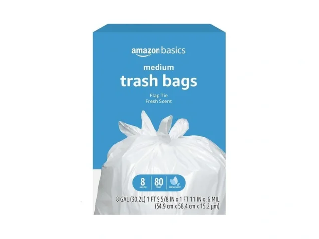 Amazon Basics 8 Gallon Flap Tie Trash Bags 80 Count…