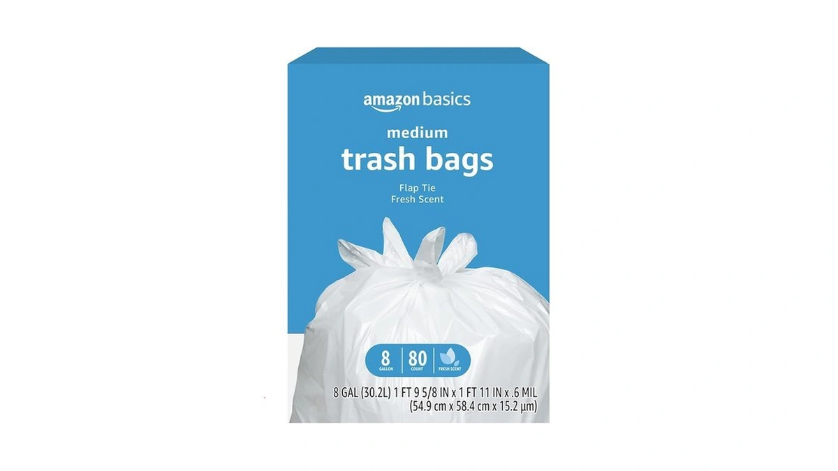 Amazon coupon: Amazon Basics 8 Gallon Flap Tie Trash Ba