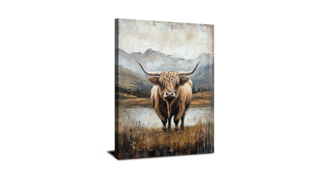Amazon coupon: Rustic Highland Cow Canvas Wall Art Farm