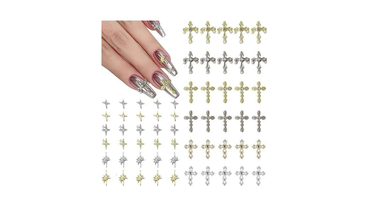 Amazon code: Kurilai 60pcs Cross Nail Charms - 3d Sta