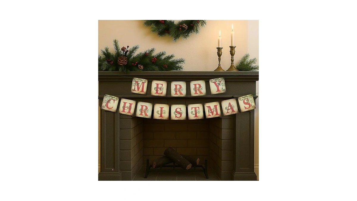 Amazon code: Oeyliz Christmas Banner Vintage Merry Ch