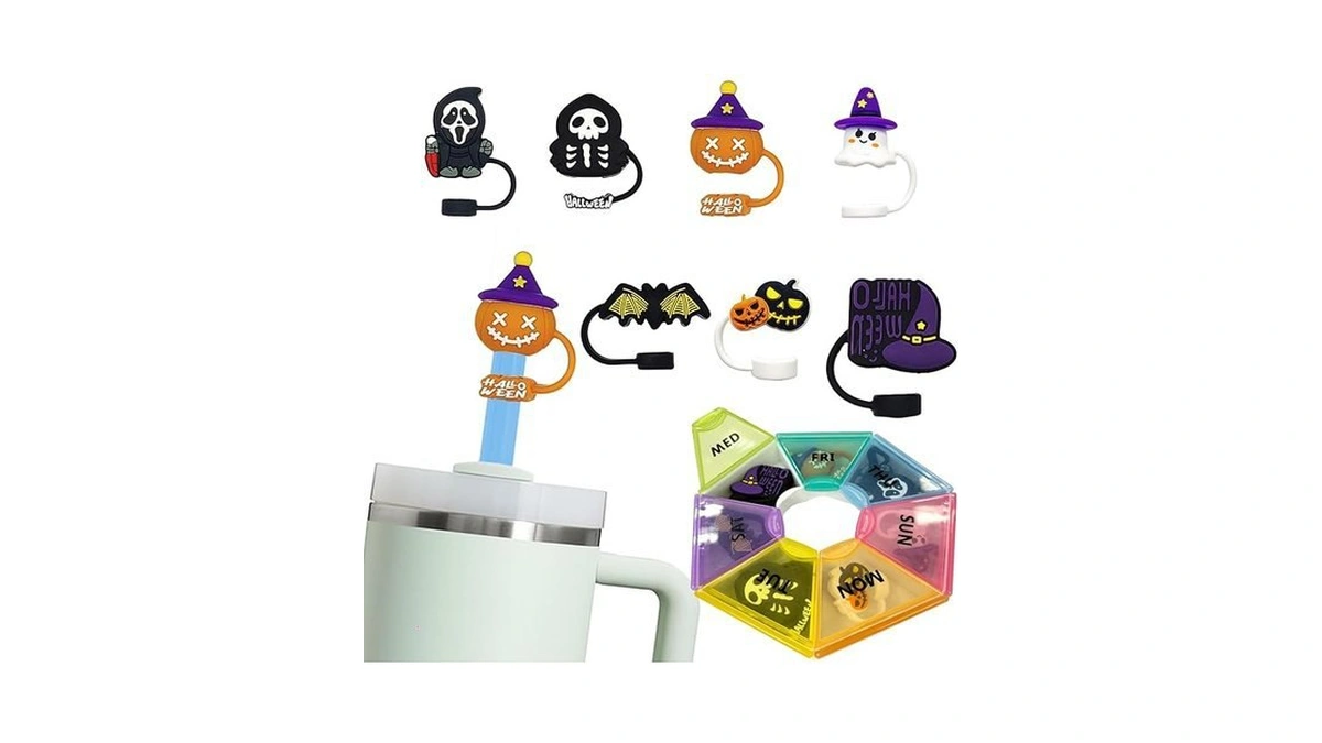 Amazon code: 7pcs Halloween 3d Straw Cover Caps Straw