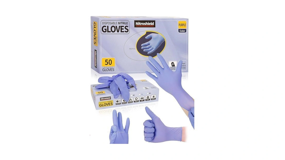 Amazon code: Nitroshield Purple Disposable Nitrile Gl