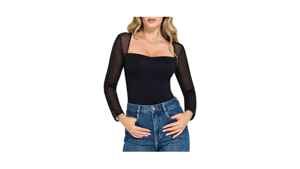 Amazon coupon: Popilush Black Mesh Long Sleeve Tops For