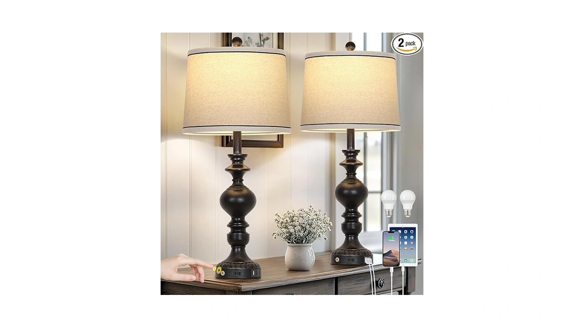 Amazon code: 28 Black Farmhouse Table Lamps Set Of 2