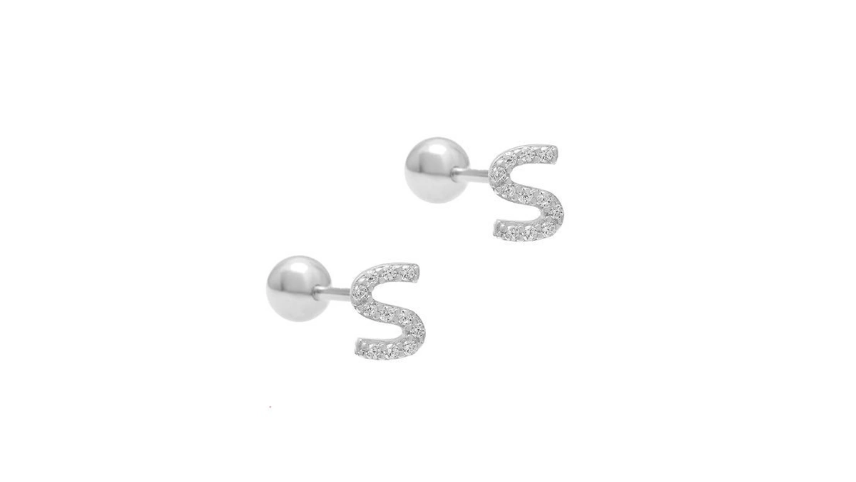 Amazon coupon: Screw Back Sterling Silver Letter S Cubi