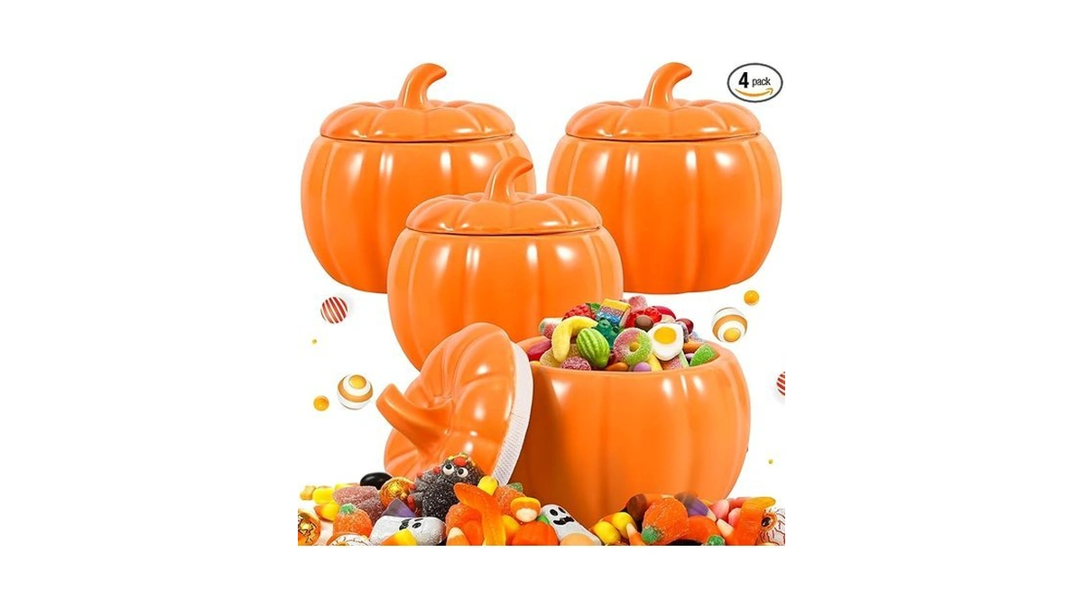 Amazon coupon: Vaipi 4 Pack Pumpkin Candy Jar Halloween