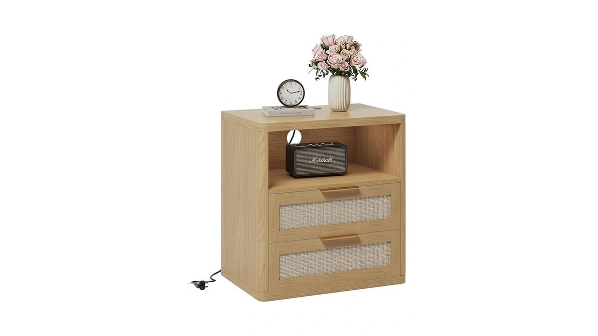 Amazon code: Wossyo Rattan Nightstand With Drawers Op