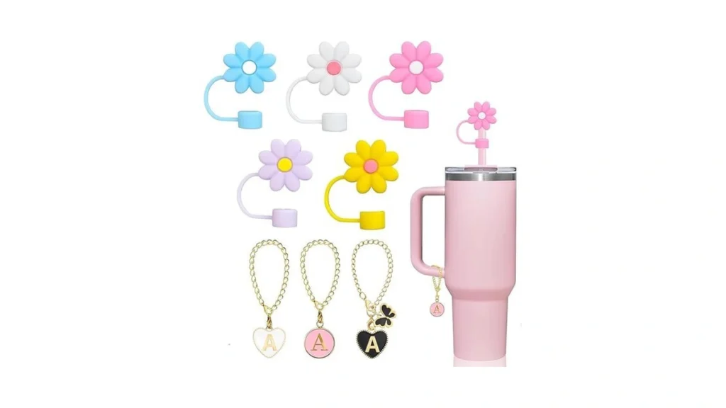 Amazon code: 5pcs Flower Straw Covers With 3 Initial