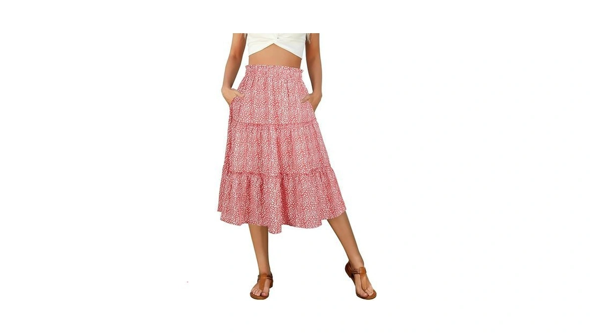 Amazon code: Berydress Pink Floral Midi Skirts With P
