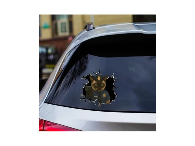 Police Cat 3d Cracked Glass Decal Realistic Vinyl… Coupon