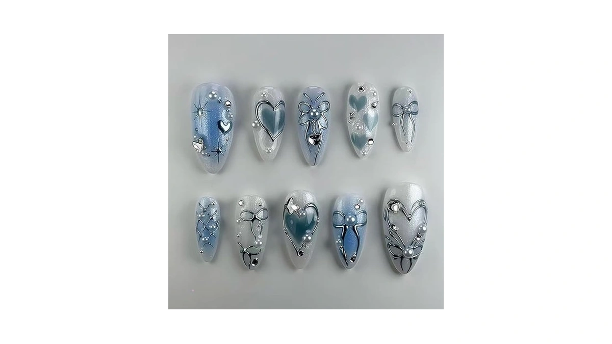 Amazon code: Medium Almond Shape Press On Nails Blue
