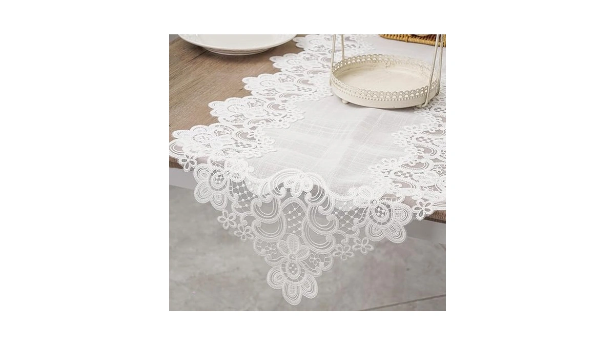 Amazon code: Lintong Lace Table Runner Farmhouse Rust