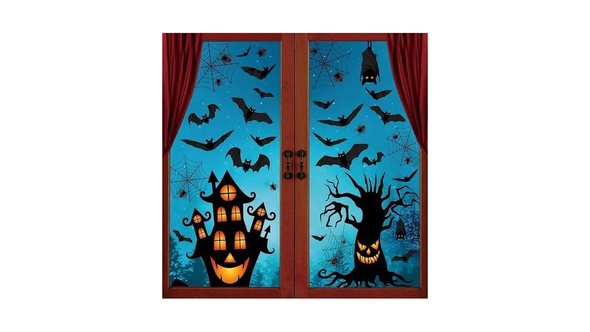 Amazon code: 63 Pcs Halloween Window Clings Halloween