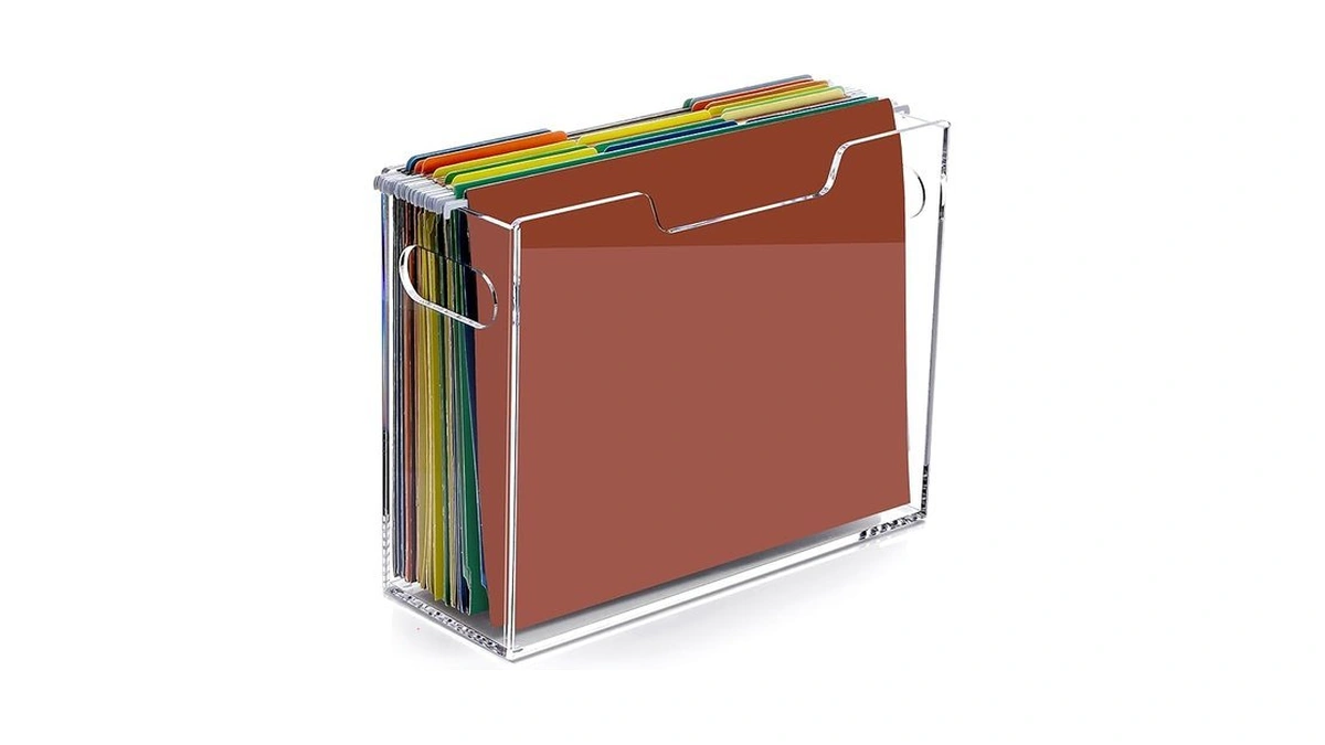 Amazon code: Tfirhuoe Clear File Box Hanging File Fol