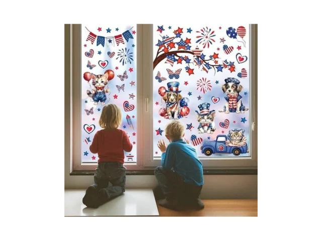 4th Of July Patriotic Window Clings 9 Sheets Usa… Code