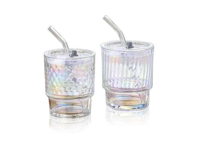 Mhlego 2 Pcs Colorful Glass Coffee Cups With Lids… Code