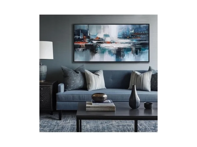 Abstract Wall Art For Living Room – Modern Blue… Coupon