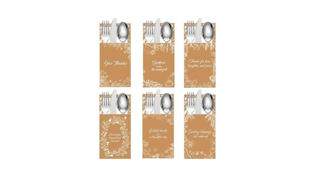 Amazon code: 42pcs Thanksgiving Table Decor Cutlery H