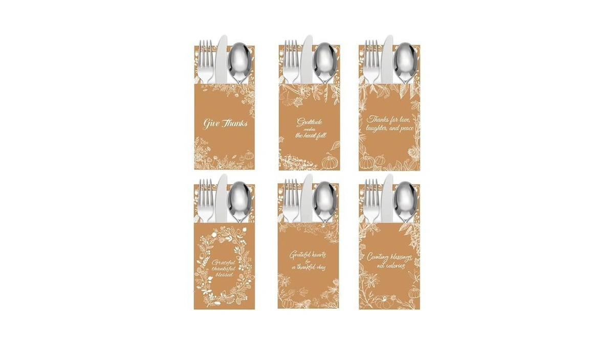 Amazon code: 42pcs Thanksgiving Table Decor Cutlery H