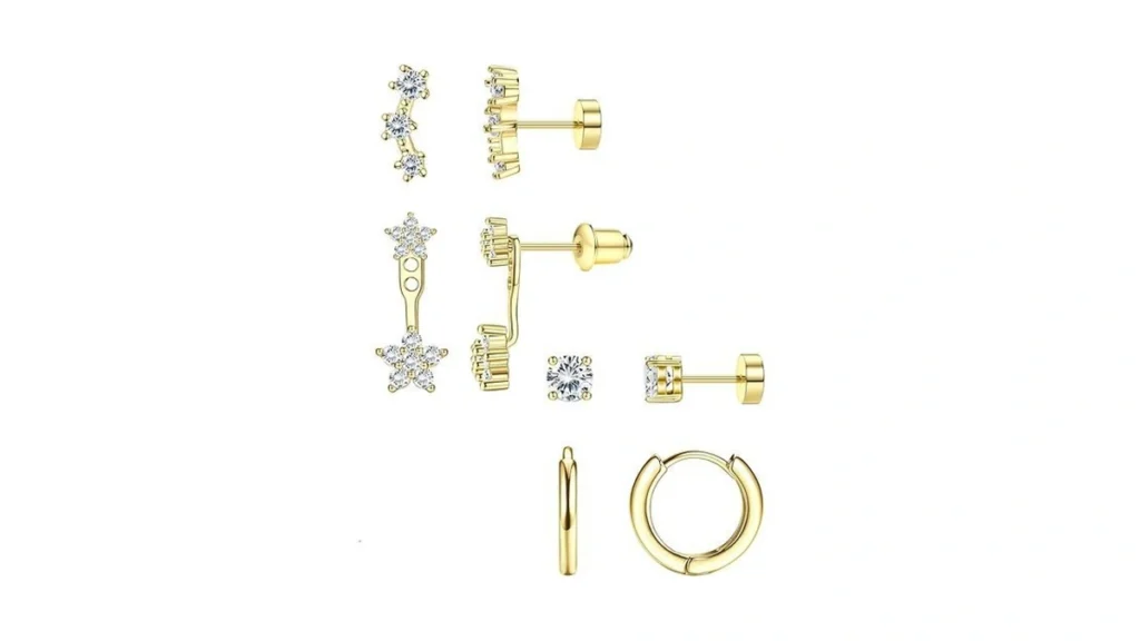 Amazon code: 4pairs Hypoallergenic Gold Earrings Stac