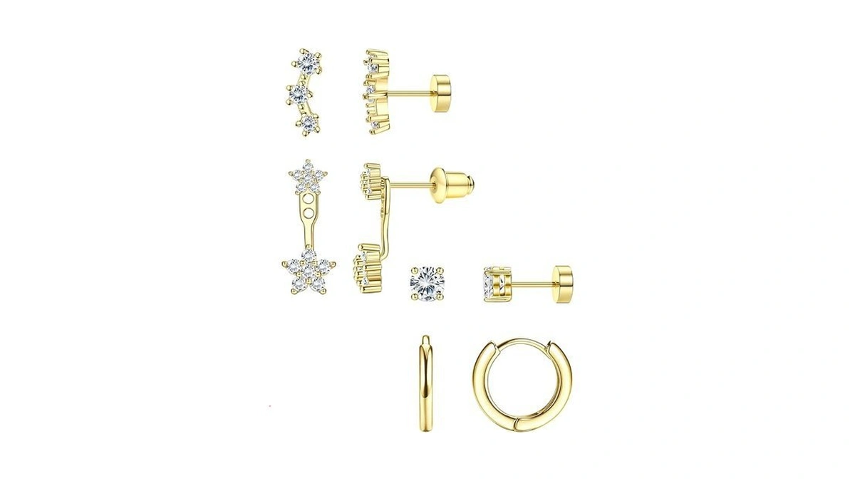 Amazon code: 4pairs Hypoallergenic Gold Earrings Stac
