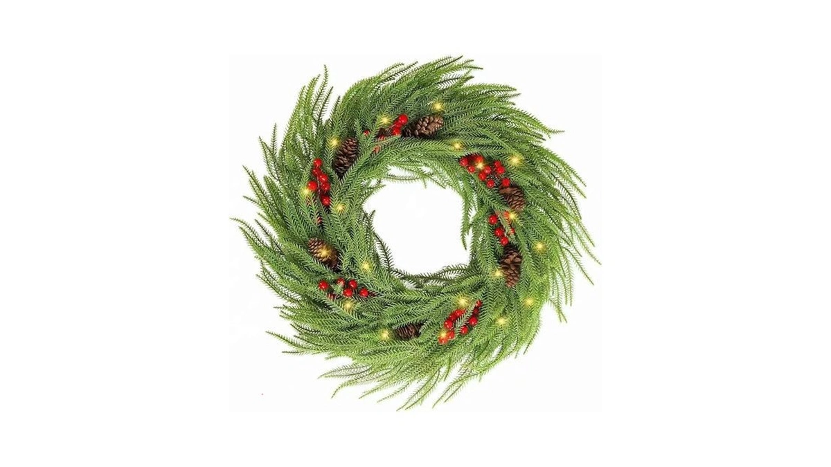 Amazon code: 24 Inch Lighted Christmas Wreath For Fro