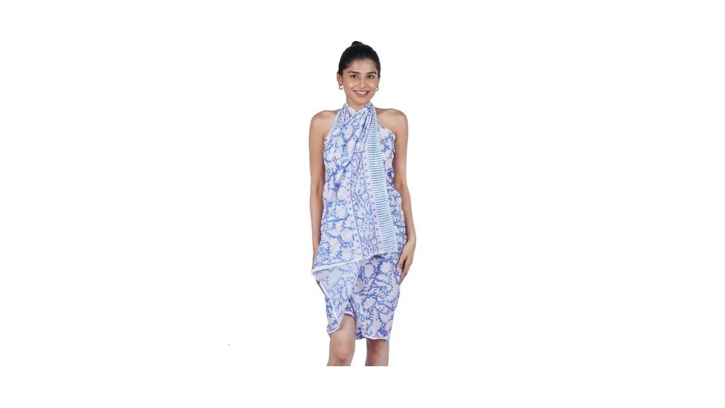 Amazon coupon: Block Print Sarong Beach Cover Up Blue W