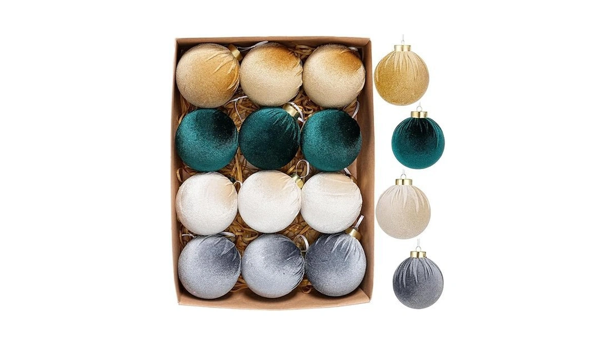 Amazon code: 12pcs Velvet Christmas Ball Ornaments Se