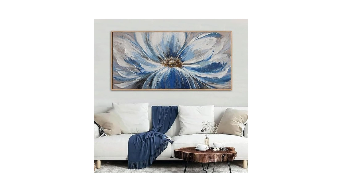 Amazon coupon: Blue Wall Art For Living Room Large Whit