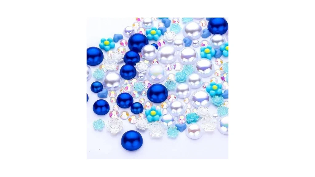 Amazon code: 160g Blue White Flat Back Pearls Rhinest