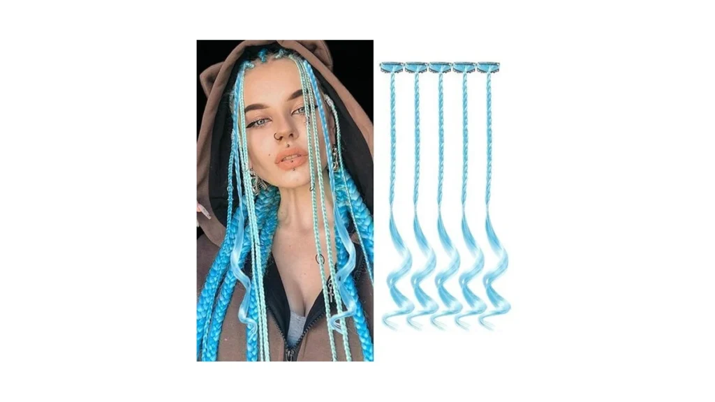 Amazon code: Blue Braid Hair Extensions 5 Pcs Boho Bo