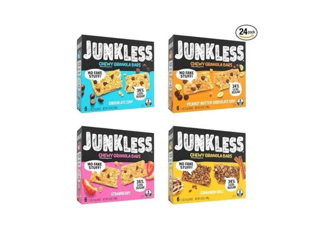 Junkless Chewy Granola Bar 4 Flavor Variety Pack 24…