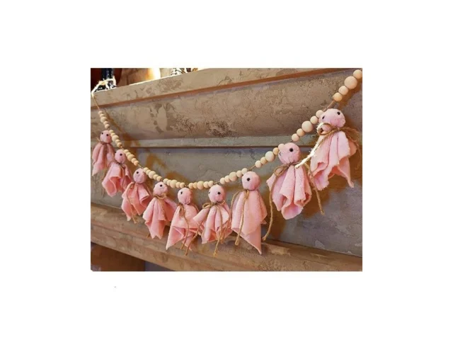 Pink Halloween Garland 7ft Cute Ghost Wooden Beads… Code