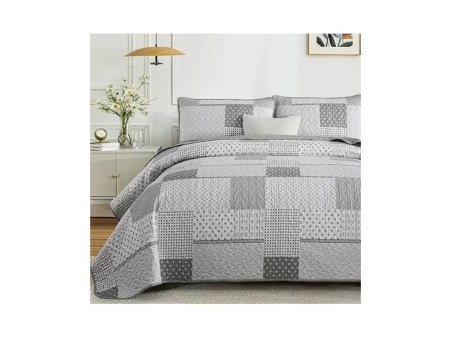 Wongs Bedding 3 Pieces Quilt Set Queen Size Grey… Code